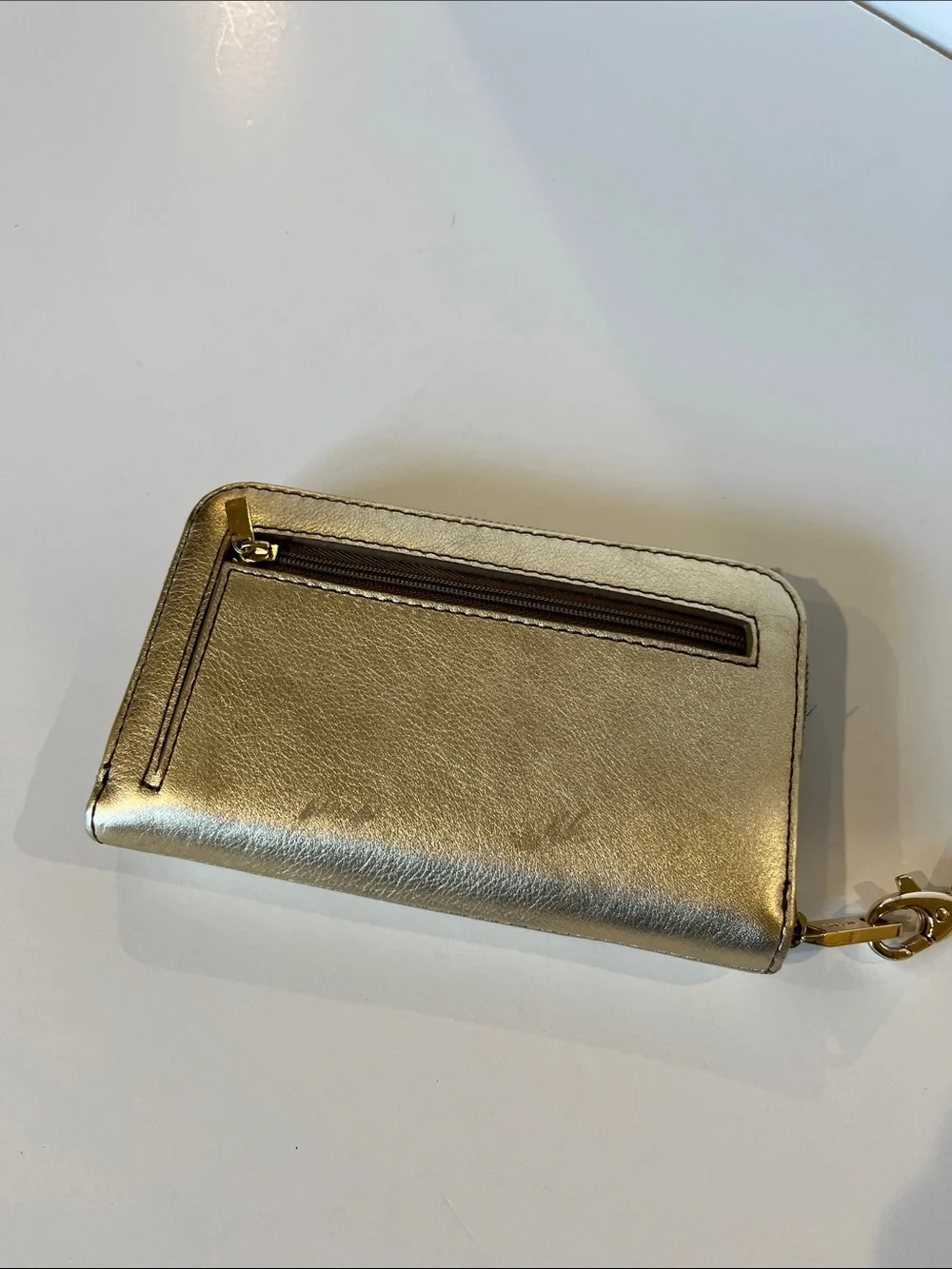 Fossil Metallic Gold Leather Wristlet Card Holder Wallet